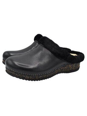 Dansko Womens EU 40 Magda Waxy Milled Black Leather Shearling Lined Mules Shoes